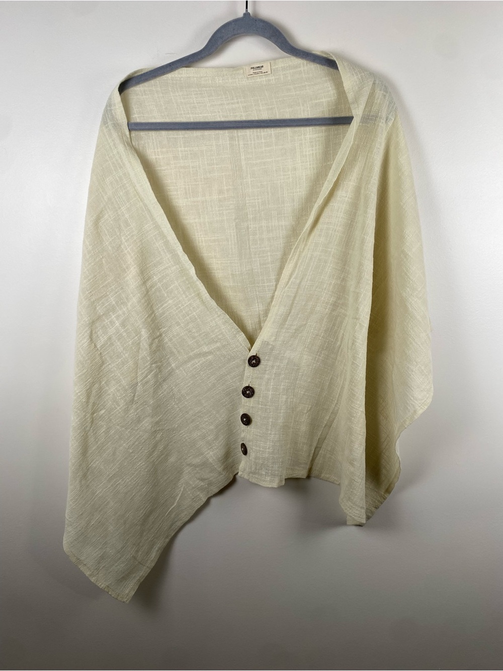 Pull&Bear Lightweight Cream Cotton Button Front Poncho M-L